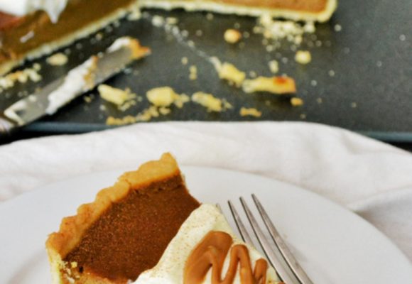 Lakefront Pumpkin Lager Pie with Chocolate-Caramel Sauce