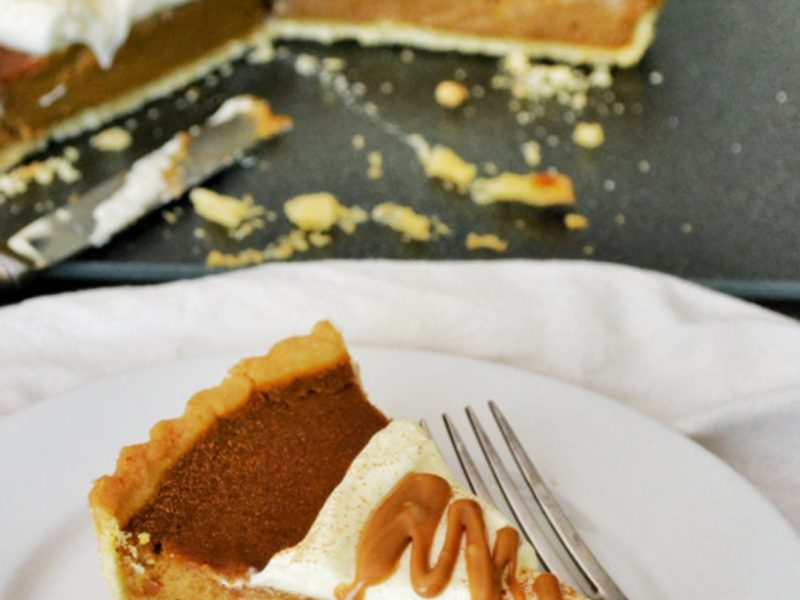 Lakefront Pumpkin Lager Pie with Chocolate-Caramel Sauce