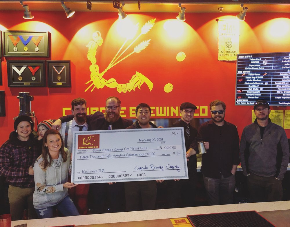 Comrade Brewing Donates Over 8K To Camp Fire Relief Fund