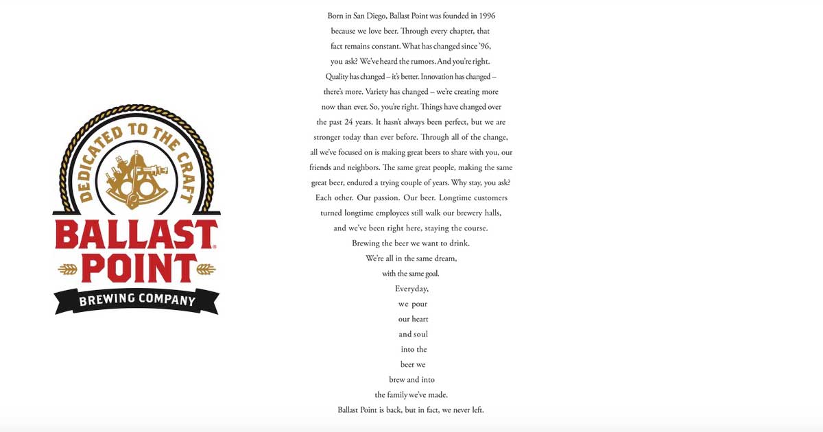 Ballast Point Employees Mark New Ownership with Open Letter