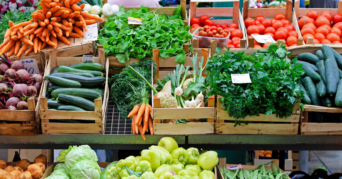 vegetables at farmers market stand