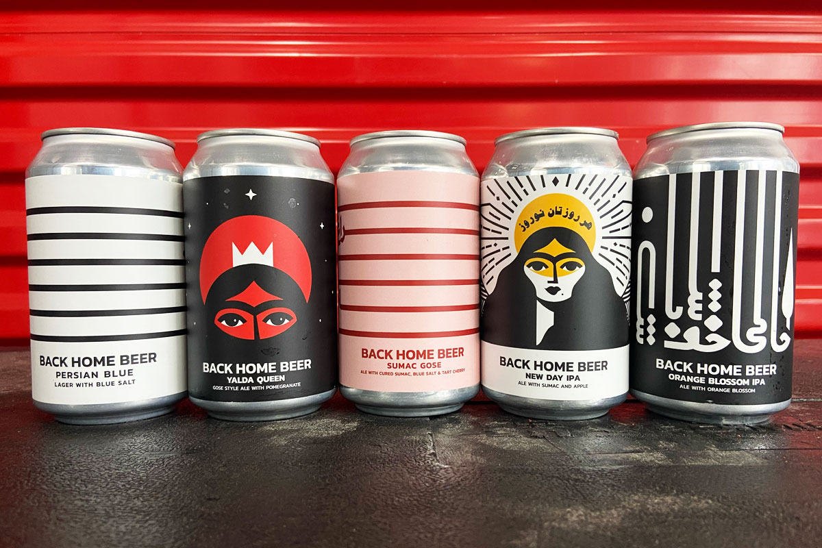 cans of beer with geometric style beer labels