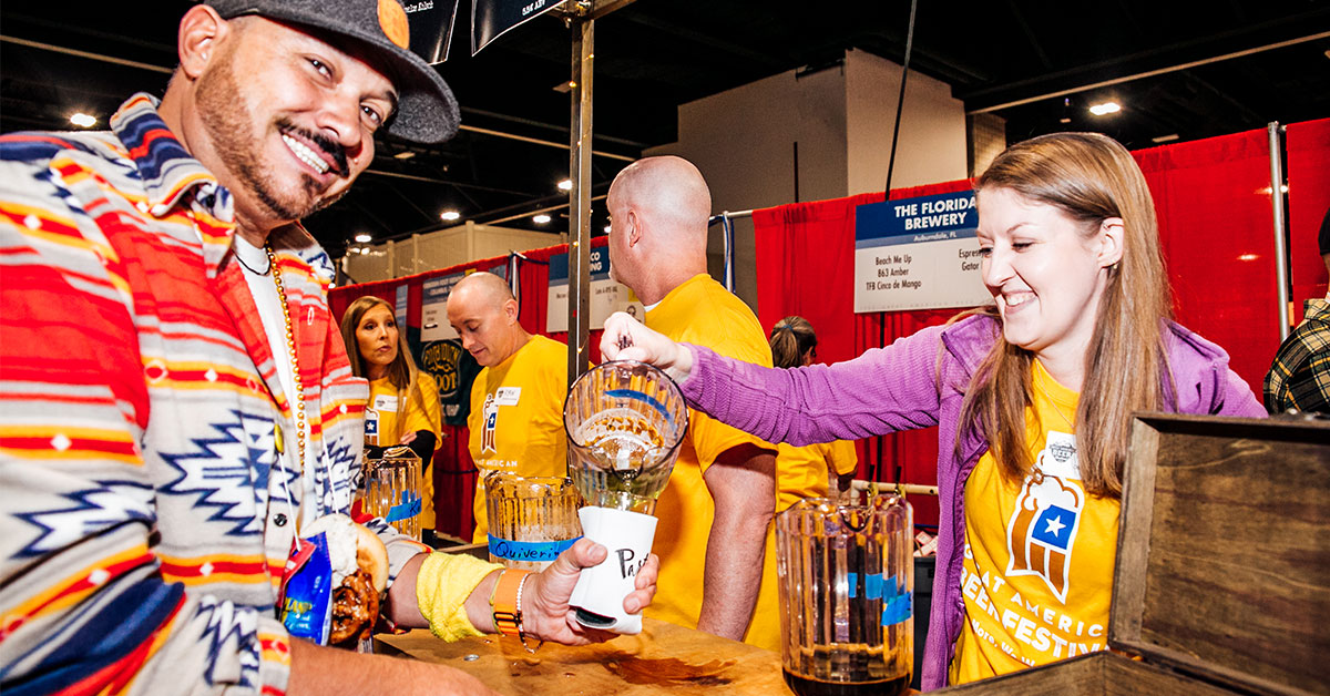 pouring beer at the great american beer festival