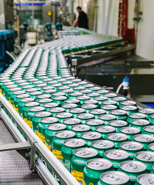 canned beer on long canning line at Sierra Nevada