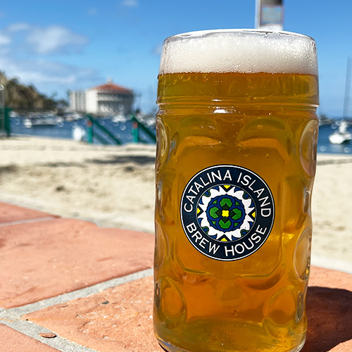 catalina island brewing beer stein at the beach