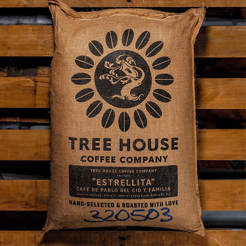 tree house coffee beans in burlap bag
