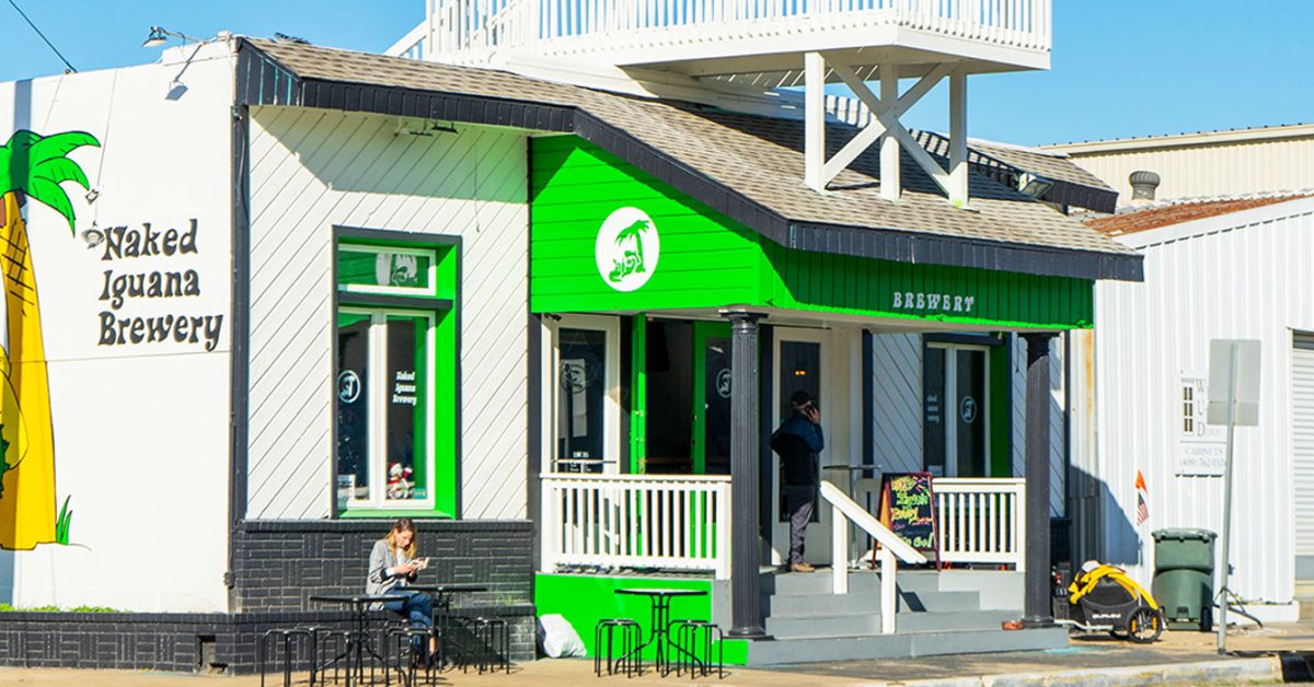 white and green beach style brewery exterior