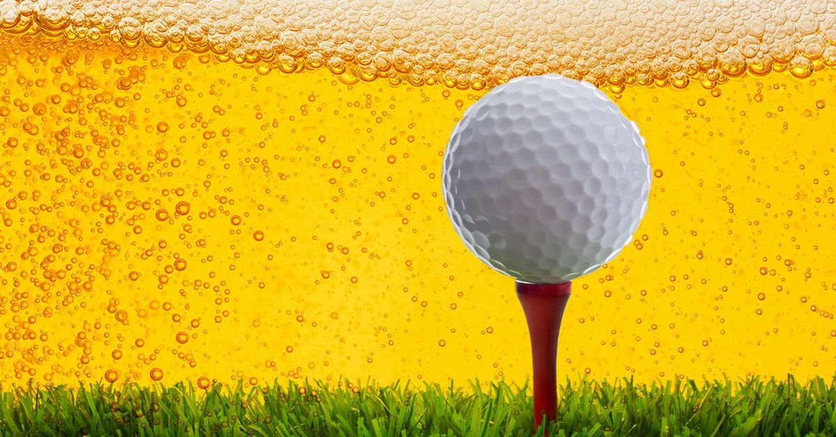 golf ball on greens with craft beer background