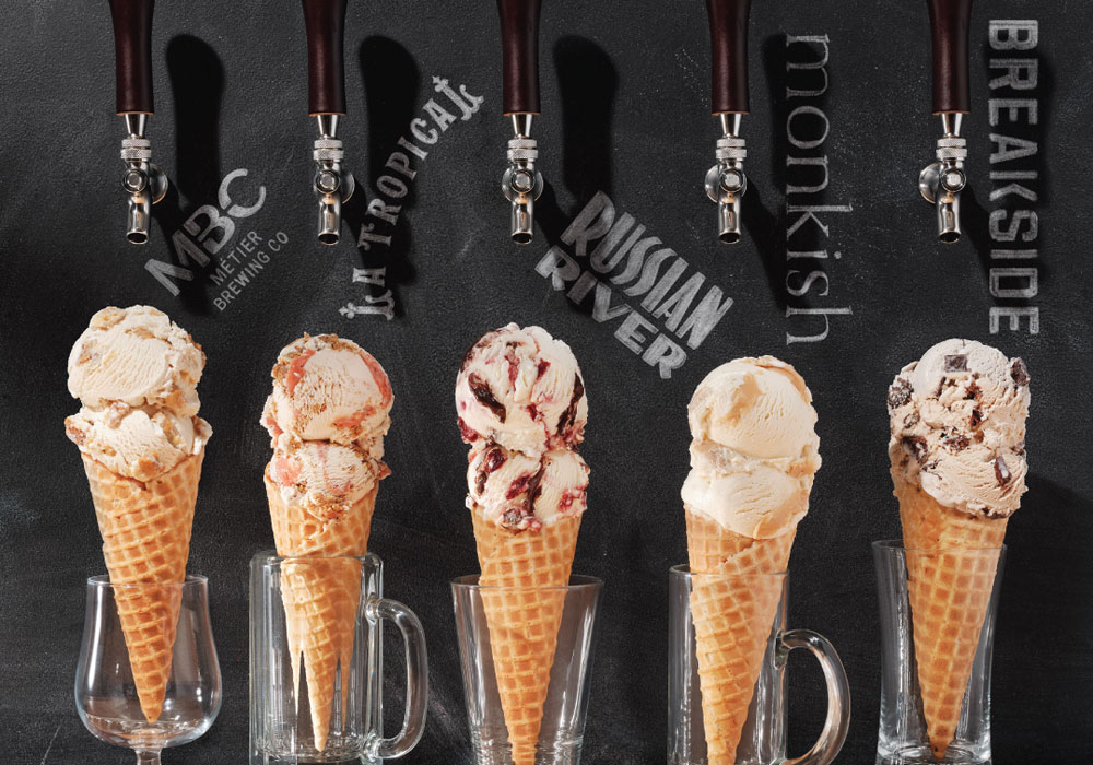 ice cream cones in pint glasses