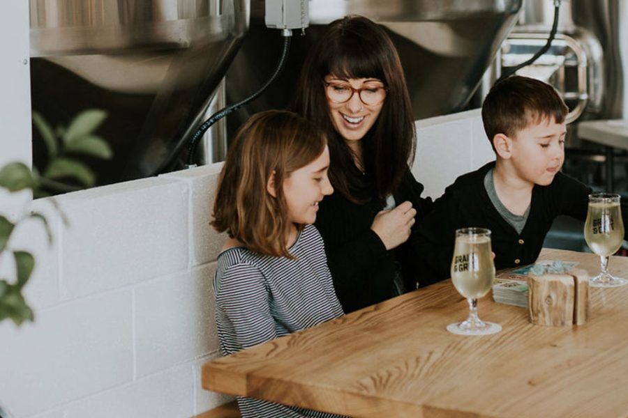 family in brewery