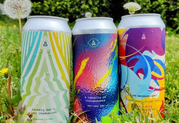 colorful beer cans lined up