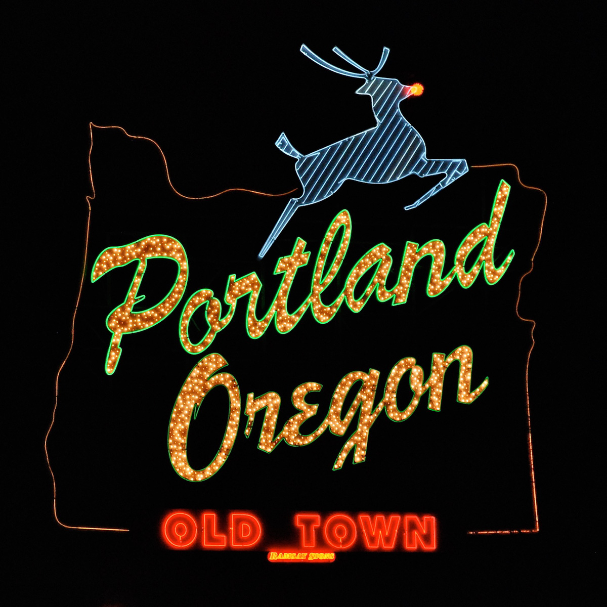portland sign leaping stag 